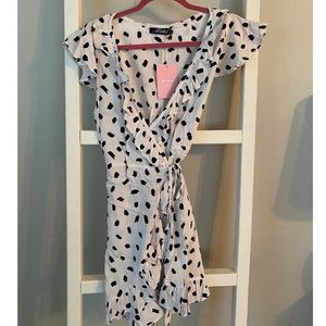 Black spot wrap dress